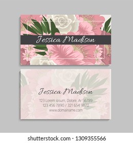 set of front and back of business card with flowers
