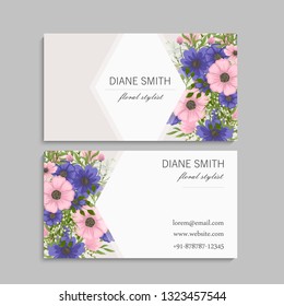 set of front and back of business card with flowers