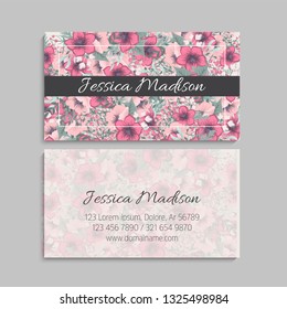 set of front and back of business card with flowers