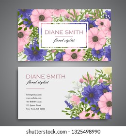 set of front and back of business card with flowers