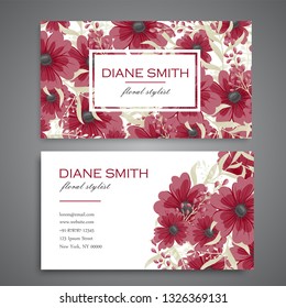 set of front and back of business card with flowers