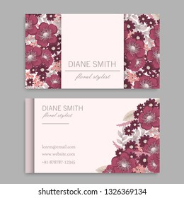 set of front and back of business card with flowers