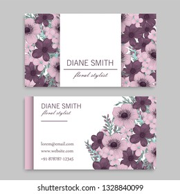 set of front and back of business card with flowers