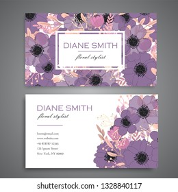 set of front and back of business card with flowers