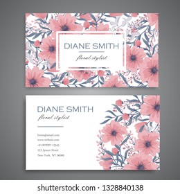 set of front and back of business card with flowers