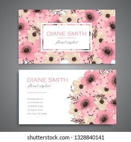set of front and back of business card with flowers