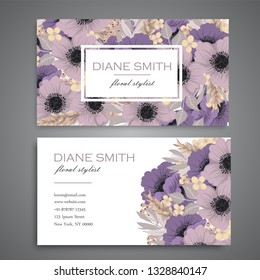 set of front and back of business card with flowers
