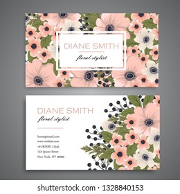 set of front and back of business card with flowers