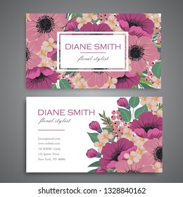 set of front and back of business card with flowers