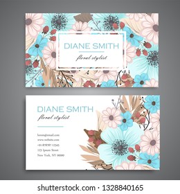 set of front and back of business card with flowers