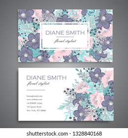 set of front and back of business card with flowers