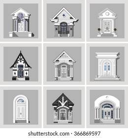 set of front doors isolated on gray background