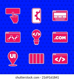 Set Front end development, Color palette guide, UI UX design, Website statistic,  and Keyboard icon. Vector
