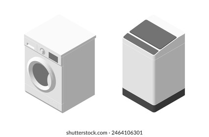 Satz von Frontbeschickung und Top-Beschickung Waschmaschine. Haushaltsgeräte. 3D-isometrische Darstellung. Bearbeitbare Vektorgrafik für Banner, Poster, Präsentation, Infografik, Website, App und andere Zwecke.