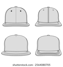 Set of front view cap vector illustration. Caps mock up editable	
