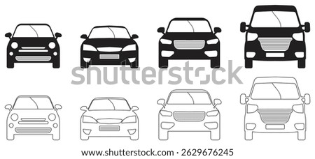 Set of Front View Car Icons Vector.