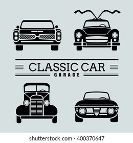 Set Front View Classic Car Icon Vector Illustrations