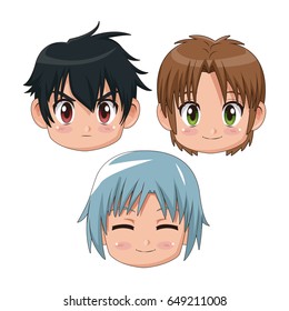 set front view face cute anime tennagers several facial expression