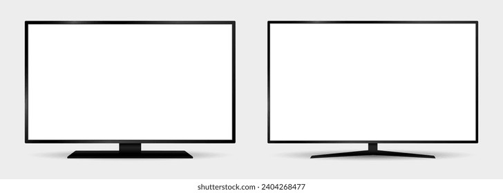 set of front view tv mockup with blank white display vector