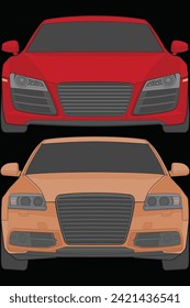 Set of front view Vector Illustration of Isolated highlight  color car on black background, Vehicle in a Flat Cartoon Style.