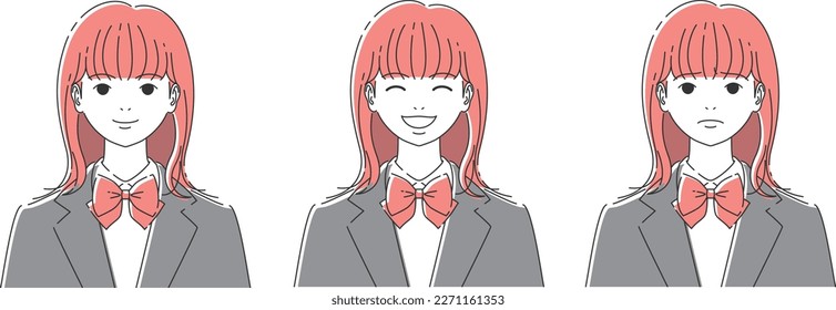Set of frontal faces of high school girls in various expressions A｜Pink