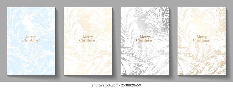 Set of frozen glass vector texture with ice for cover design, cards, flyer, poster, banner. Winter white background. Hand drawn Christmas illustration. Merry Christmas! Happy New Year! Snow.