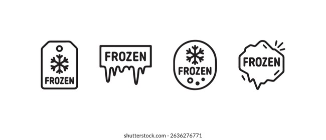 Set of frozen icons with snowflakes and ice design elements.