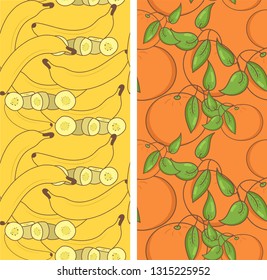 The set of fruit backround. Orange. Apple. Pineapple. Pomegranate. Banana