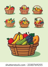 Set of fruit basket vector illustration.