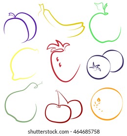 Set of fruit and berries on a white background 