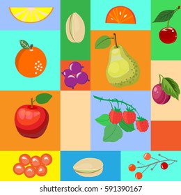 The set of fruit cards for your design. vector illustration, poster