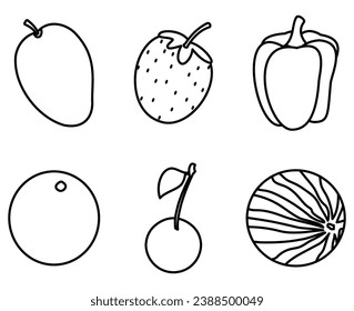 conjunto de vectores de dibujos animados de frutas en línea establecido para aplicaciones web y móviles