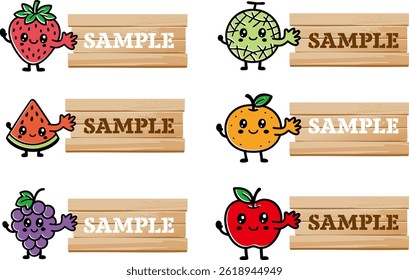 Set of fruit characters holding signs
