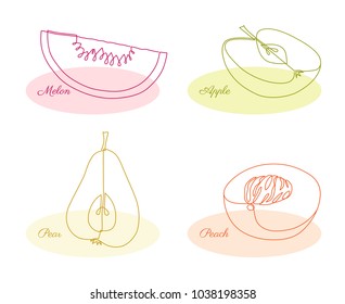 Set of fruit, continuous line vector illustration