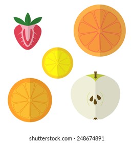 Set of fruit cut into half