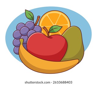 A set of fruit design, apple, grape, banana, avocado and orange
