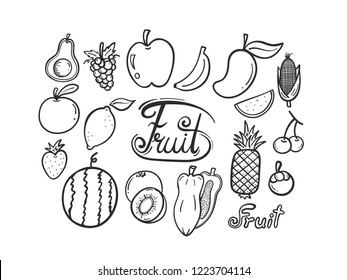set of fruit doodle draw by hand. Vector illustration.