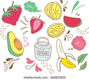 Set Of Fruit Doodle Isolated On White Background
