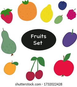 Obstmenge. Doodle für Kinder. Vector-Abbildung isoliert auf weißem Hintergrund.