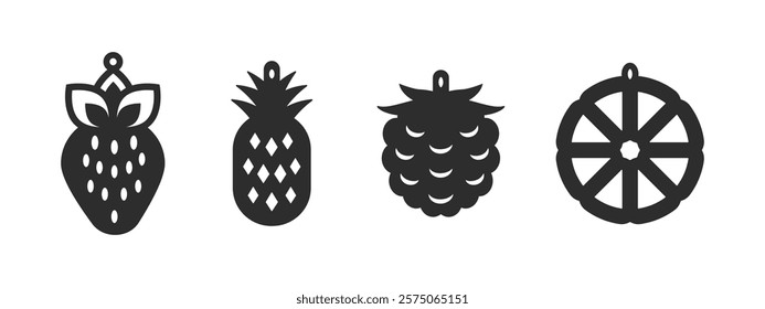 Set of fruit earring designs. Vector silhouette for cutting earrings, pendant or keychain. Laser cut template of leather, wood and metal