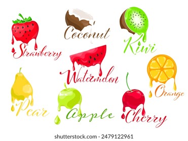 set of fruit emblems, stylised fruits