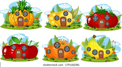 Set of fruit fairy house illustration