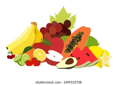 Set of fruit for fresh background
