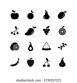Satz von Fruchtglyph-Symbol-Design-Vektor, pflanzliche Markierungsvektor-Abbildung. Zum Beispiel Apfel, Orange, Kirsche, Wassermelone etc.