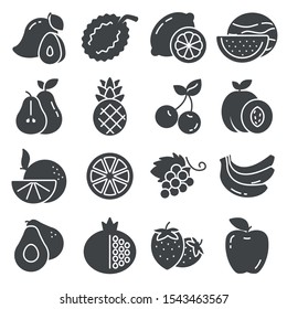 Set of fruit gray icons on white background