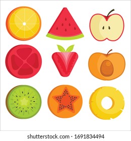 Set of fruit halves. Vector icons.