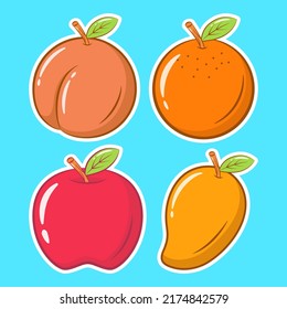 Icono de garrapata de pegatinas de caricatura dibujado a mano de fruta