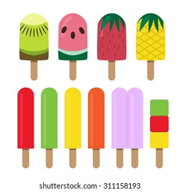 Set of fruit ice cream bar in flat style