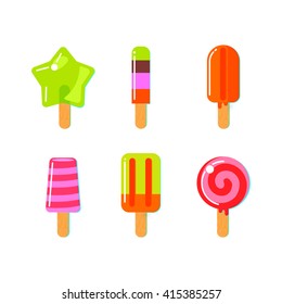 Set of fruit ice cream bar in flat style. Bright vector  illustration.