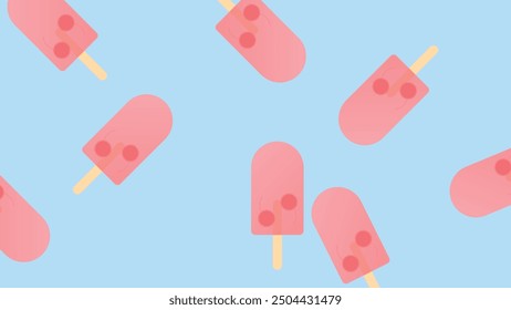 Set of fruit ice cream, frozen juice on wooden stick, fruity popsicle. Vector.